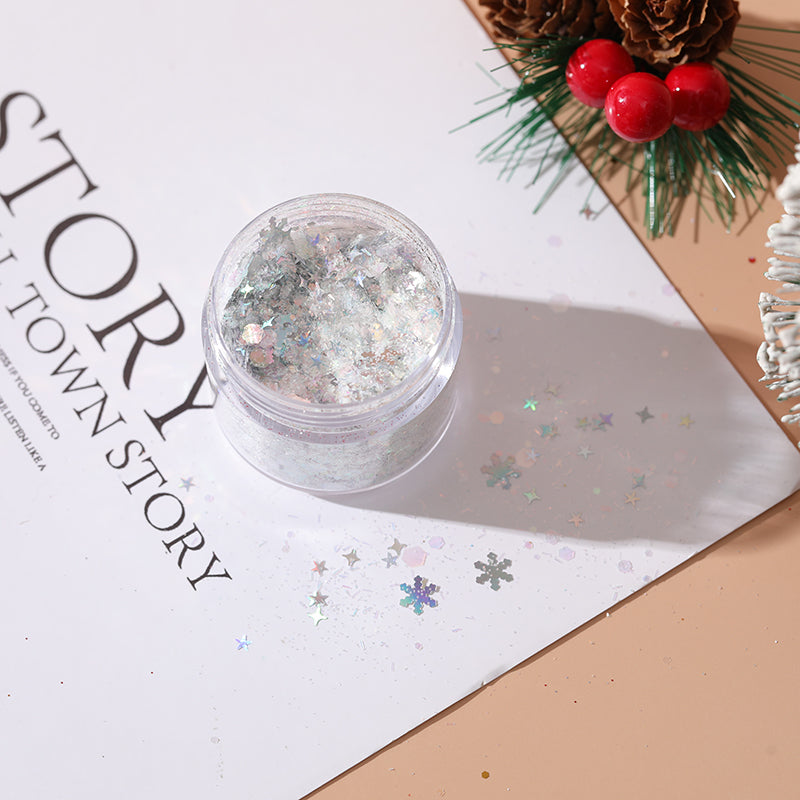 Wholesale DIY Christmas Colors Snowflake Stars Christmas Tree Flow Hemp Dropping Glue Mixed Glitter